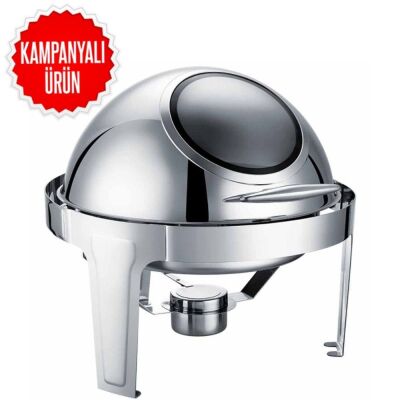 Chafing Dish Roll Top Yuvarlak Camlı 6 L (CDC-6C) - 1