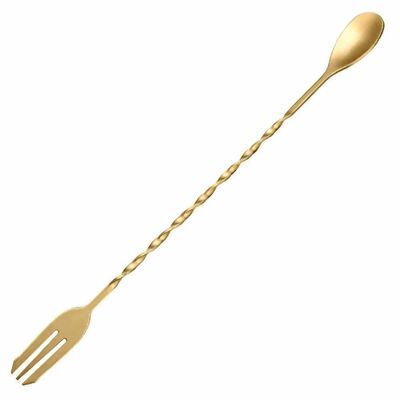 Cocktail Spoon With Fork - Gold (Akk-30) - 2